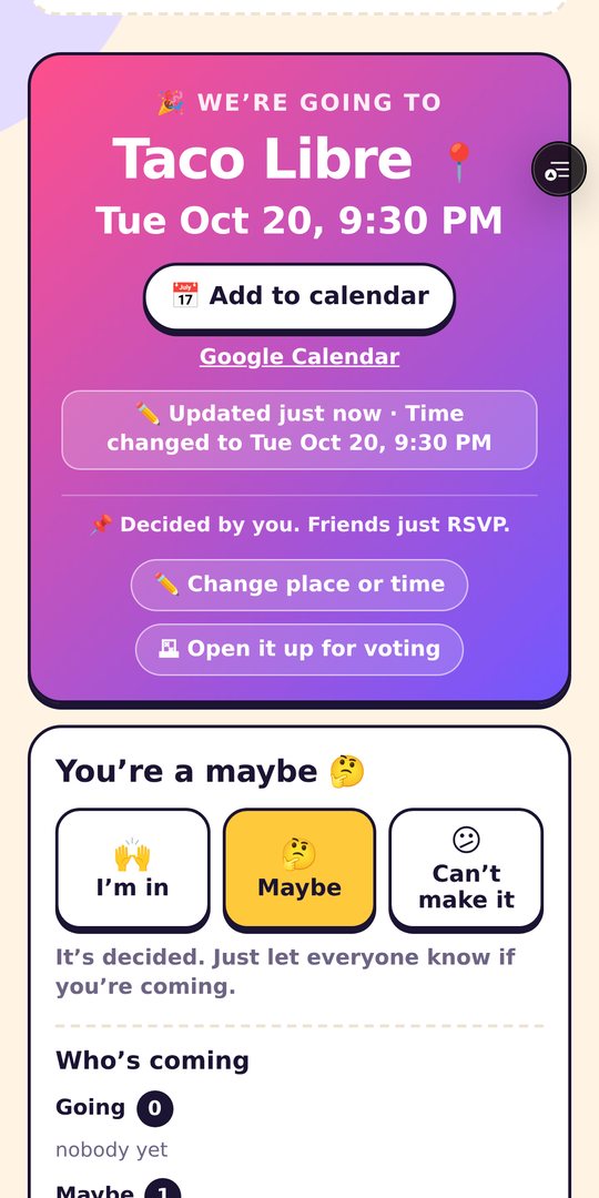 A Hangout plan with RSVPs