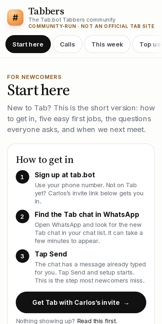 Tabbers Start here guide for newcomers on a phone